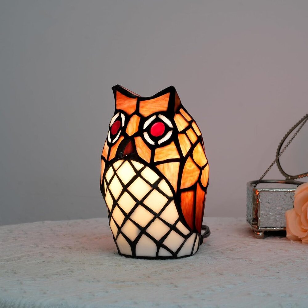 NEW! Tiffany Style Lamp Stained Glass lamp Small Owl Bedside Table Lamps